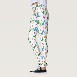 Funny Dinosaur, leaves Leggings