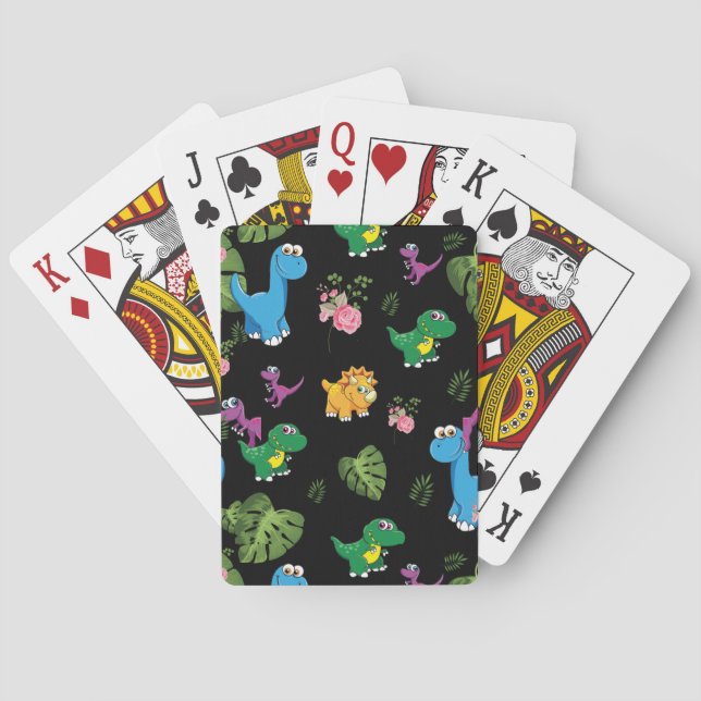 Funny Dinosaur, leaves Playing Cards (Back)
