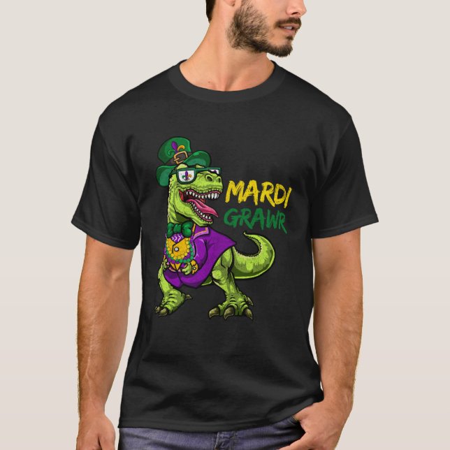 Funny Dinosaur Mardi Grawr Apparel New Orleans T R T-Shirt (Front)