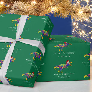 Funny Dinosaur Merry Christmas Personalised Wrapping Paper