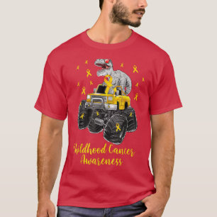 Funny Dinosaur Monster Truck Gold Ribbon Childhood T-Shirt
