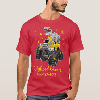 Funny Dinosaur Monster Truck Gold Ribbon Childhood T-Shirt