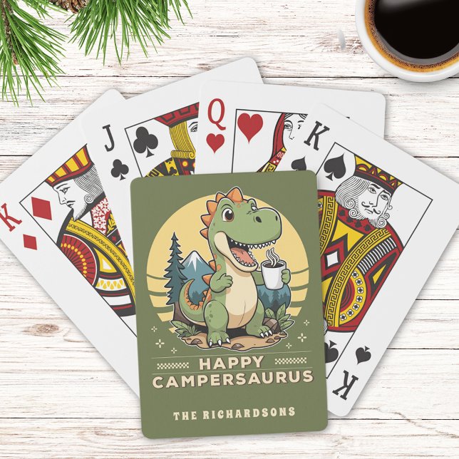 Funny Dinosaur Outdoors Camping Custom Family Name Playing Cards (Creator Uploaded)