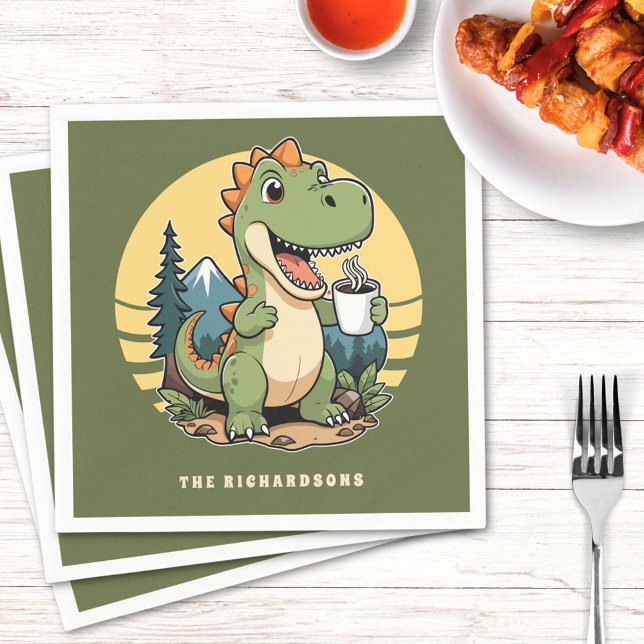 Funny Dinosaur Outdoors Custom Family Name Camping Napkin (Creator Uploaded)