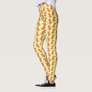 Funny Dinosaur Playing Golf Orange T Rex Golfing Leggings