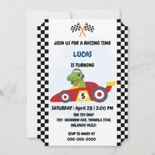 Funny Dinosaur racing car boy game Birthday party Holiday Card