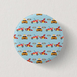 Funny Dinosaur racing car boy kids Birthday party 3 Cm Round Badge