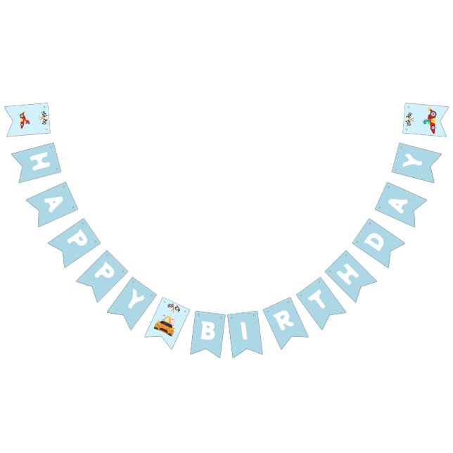 Funny Dinosaur racing car boy kids Birthday party Bunting (All)