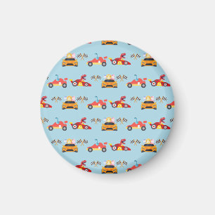 Funny Dinosaur racing car boy kids Birthday party Magnet