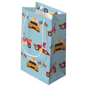 Funny Dinosaur racing car boy kids Birthday party Small Gift Bag