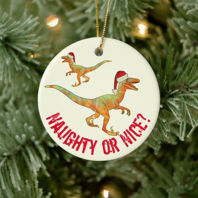 Funny Dinosaur Raptor Santa Quote Ceramic Tree Decoration (Tree)