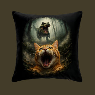Funny Dinosaur Roaring T-Rex & Screaming Cat Cushion