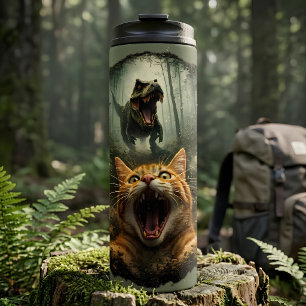Funny Dinosaur Roaring T-Rex & Screaming Cat Thermal Tumbler