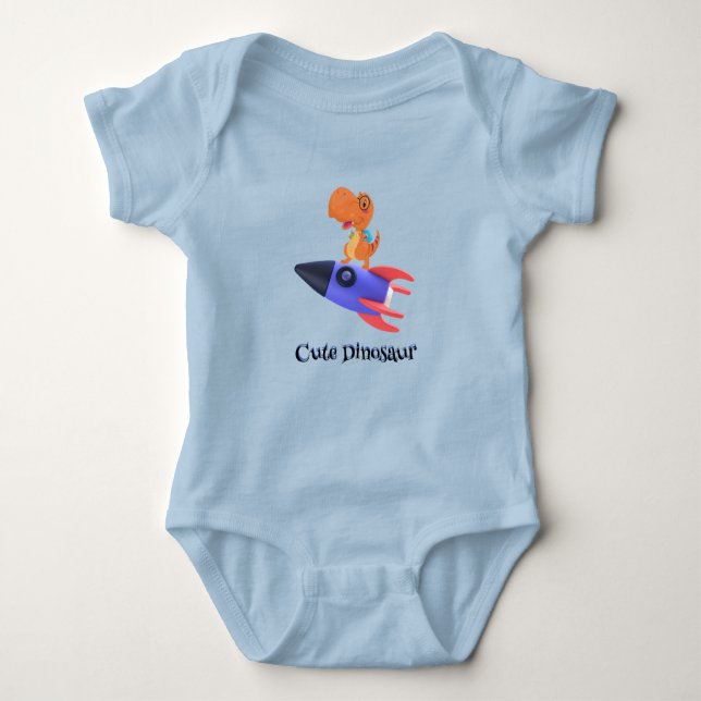 Funny dinosaur rocket back 2 School Birthday party Baby Bodysuit (Front)