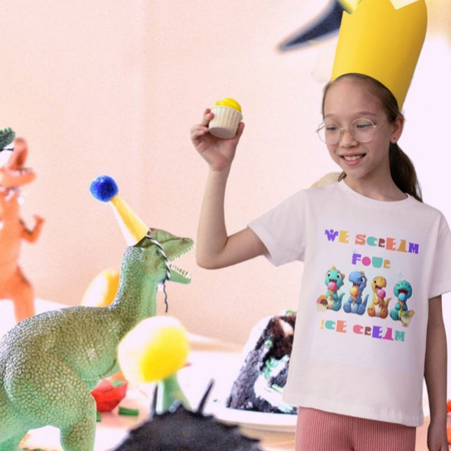  Funny Dinosaur Scream Four ice cream 4th birthday T-Shirt (Creator Uploaded)