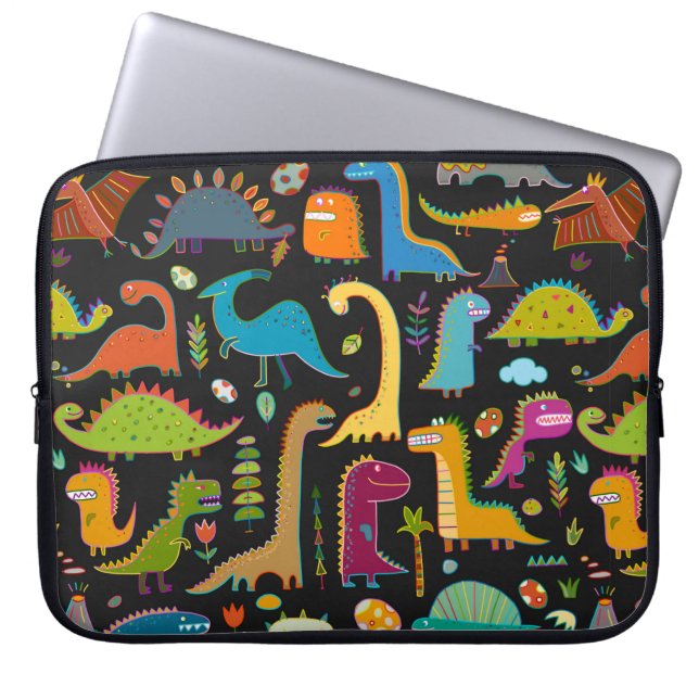 Funny dinosaur seamless pattern laptop sleeve (Front)