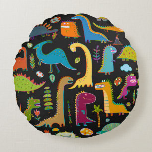Funny dinosaur seamless pattern round cushion