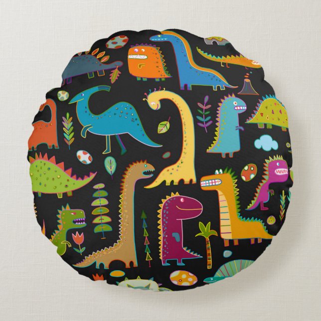 Funny dinosaur seamless pattern round cushion (Front)