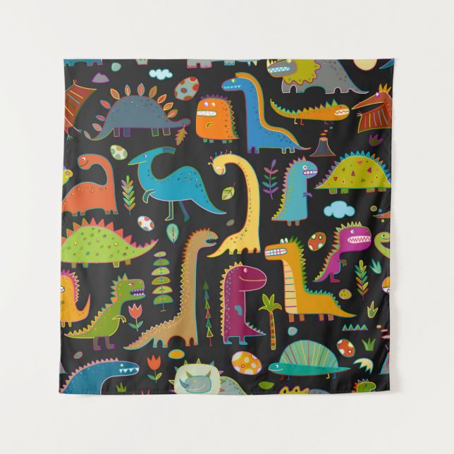 Funny dinosaur seamless pattern tapestry (Front)