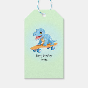 Funny dinosaur Skateboard Birthday party boys Gift Tags