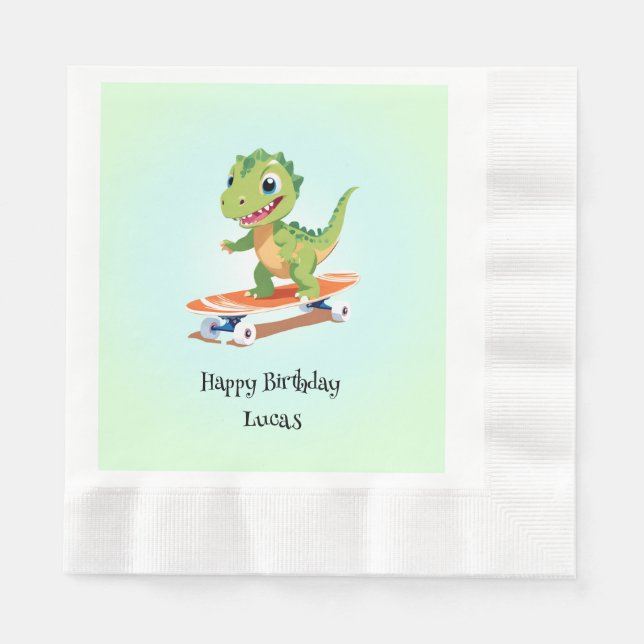 Funny dinosaur Skateboard Birthday party boys Napkin (Front)