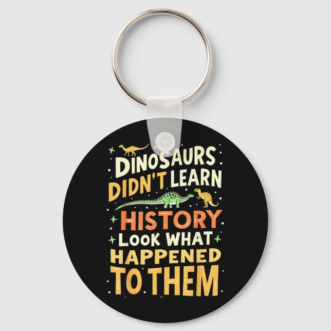 Funny Dinosaur Social Studies Teacher Student Kids Key Ring (Front)