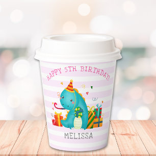 Funny Dinosaur Stomp Chomp and roar Birthday Girl Paper Cups