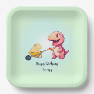 Funny dinosaur straw cart Birthday boys party Paper Plate