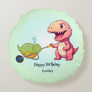 Funny dinosaur straw cart Birthday boys party  Round Cushion