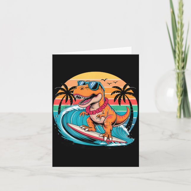 Funny Dinosaur Surfboard Beach Summer Surfing Trex Card (Front)