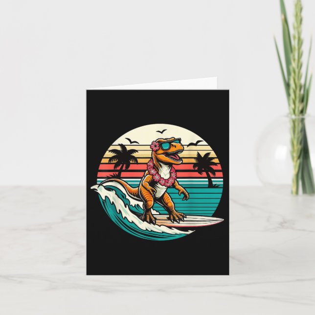 Funny Dinosaur Surfboard Beach Summer Surfing Trex Card (Front)