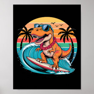 Funny Dinosaur Surfboard Beach Summer Surfing Trex Poster