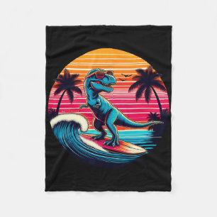 Funny Dinosaur Surfing Retro Sunset Men Women Kids Fleece Blanket