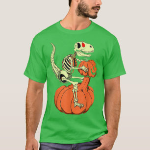 Funny Dinosaur T re Skeleton Riding a Halloween Pu T-Shirt