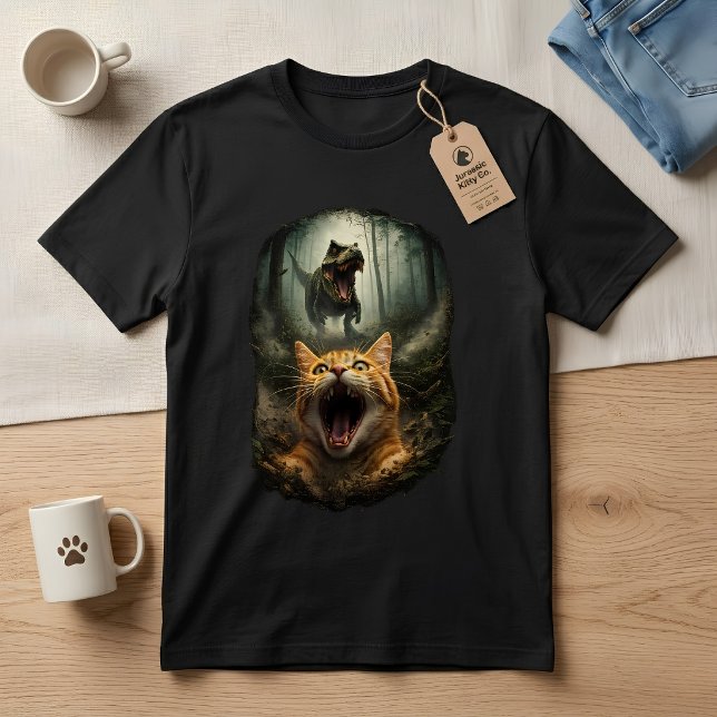 Funny Dinosaur T-Rex Attack Roaring Cat  T-Shirt (Creator Uploaded)