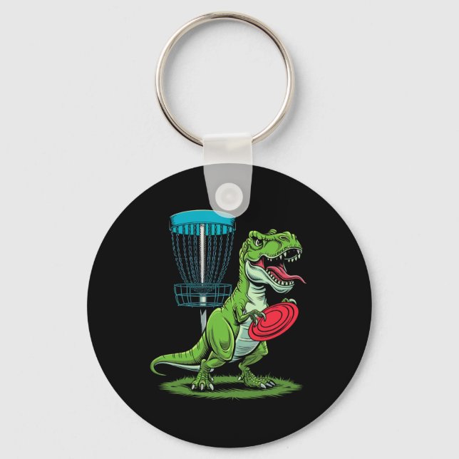 Funny Dinosaur T-rex Disc Golf Player Sket Golfer  Key Ring (Front)