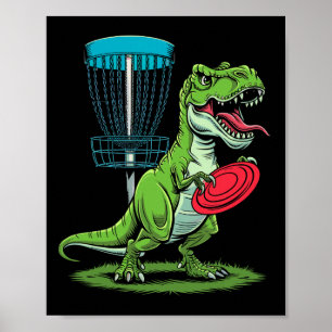 Funny Dinosaur T-rex Disc Golf Player Sket Golfer Poster