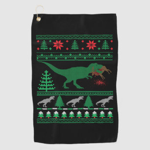 Funny Dinosaur T-Rex Eating Reindeer Tree Rex Ugly Golf Towel