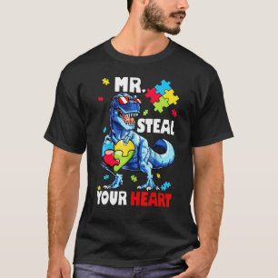 Funny Dinosaur T Rex Embrace Autism Awareness Hear T-Shirt