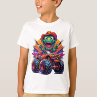 Funny Dinosaur T Rex On Monster Truck T-Shirt