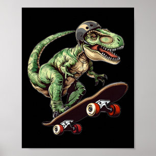 Funny Dinosaur T Rex On Skateboard Skateboarding K Poster