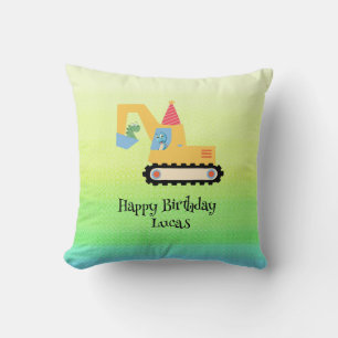 Funny dinosaur tractor Birthday party DIY Name Cushion