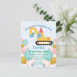 Funny dinosaur tractor Birthday party DIY Name Postcard