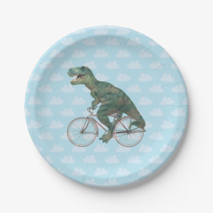 Funny Dinosaur TRex Bicycle Cycling Paper Plate