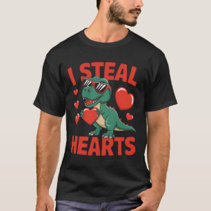 Funny Dinosaur Valentine Design With Hearts  T-Shirt