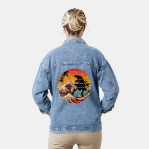 FUNNY DINOSAUR WAVE OF KANAGAWA VINTAGE DENIM JACKET