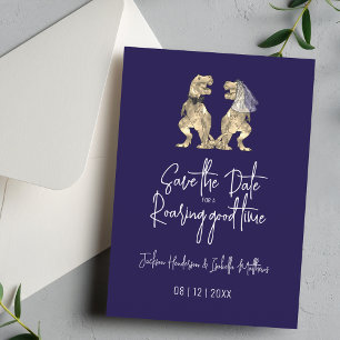 Funny Dinosaur Wedding Navy Blue Save The Date