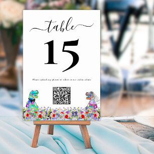 Funny Dinosaur Wedding QR Code Table Number