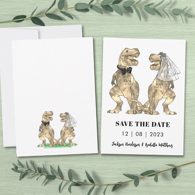 Funny Dinosaur Wedding Save The Date (T-rex bride and groom funny dinosaur wedding save the date invitation )