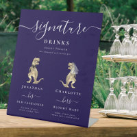 Funny Dinosaur Wedding Signature Drinks Navy Blue 